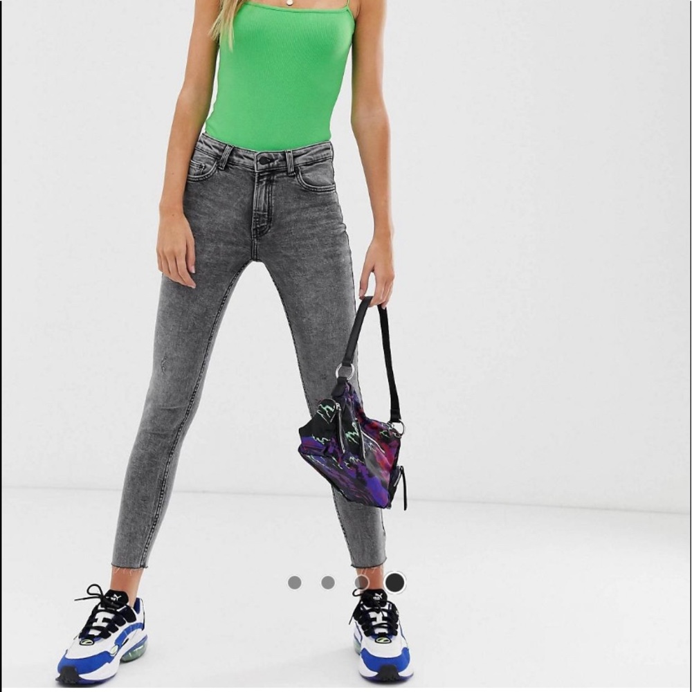 Bershka Grey Ripped Skinny Jeans